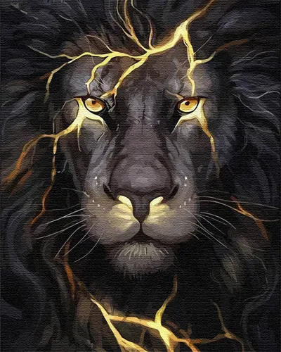 Malen nach Zahlen auf Keilrahmen Dunkler Löwe 50x40cm Bild Ausmalen nach Zahlen