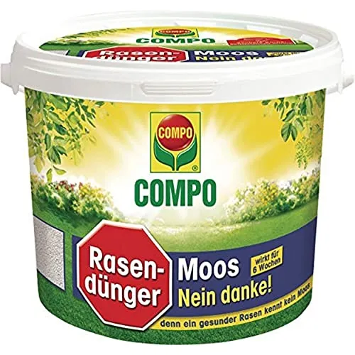 Compo Rasendünger Moos - Nein Danke! 4 kg - Dünger für strapazierten Rasen: Mineralischer Rasendünger mit 6 Wochen Wirkung, ideal zur Regeneration und Kräftigung dank schnell verfügbarer Nährstoffe.