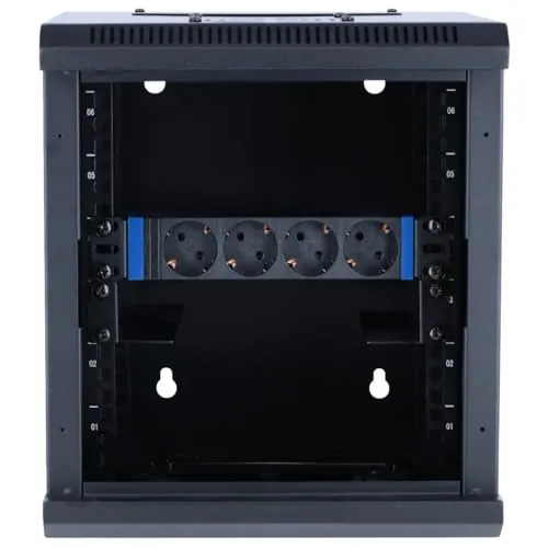 DSIT 10 Zoll Set: 6HE Netzwerkschrank zur Wandmontage – Rackschienen – Steckdosenleiste