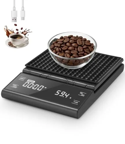 Gyxova Kaffeewaage mit Timer 5kg/0,1g, Espressowaage mit 4 Modi | USB Wiederaufladbare Digital Espresso Waage mit Hintergrundbeleuchtetem, Kaffee Waage, Küche Digital zum Kochen und Backen