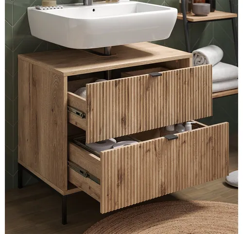 Vicco Waschbeckenunterschrank Eliza, Viking Oak, 70 x 63 cm mit 2 ausziehbaren Schubladen