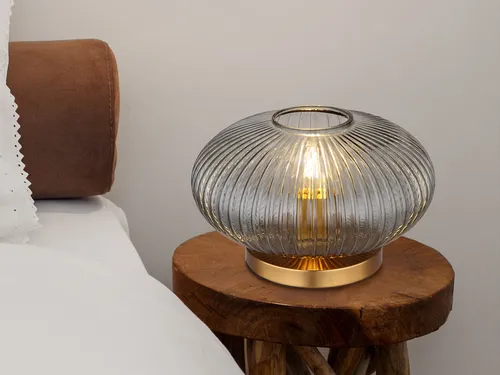 Retro LED Tischleuchte mit Rauchglas Lampenschirm
