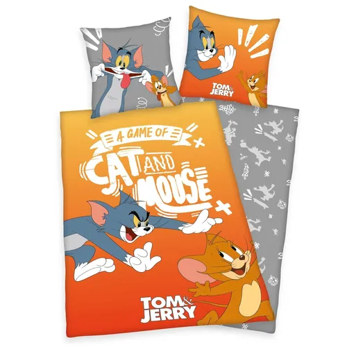 Herding Kinderbettwäsche Tom & Jerry 135x200cm - Bettwäsche-Set mit Tom & Jerry Motiv, aus 100% Baumwolle, pflegeleicht und maschinenwaschbar bis 60°C, ideal für kleine Fans der beliebten Zeichentrickserie.