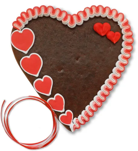 Lebkuchenherz 21cm mit Rand & Deko - rot-weiß Selber Gestalten (62,45 EUR/kg)