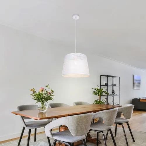 Hängeleuchte Metall Weiß - Decken Pendel Lampe für Wohn- und Esszimmer - Elegante Hängeleuchte aus weißem Metall für stilvolle Beleuchtung in Wohn- und Esszimmer. Ideal für gemütliche Abende. Maße: Ø35cm, H120cm, E27 Fassung.