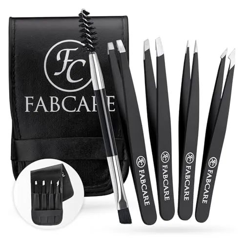 FABCARE Pinzette zum Augenbrauen zupfen (schräg) inkl. Etui