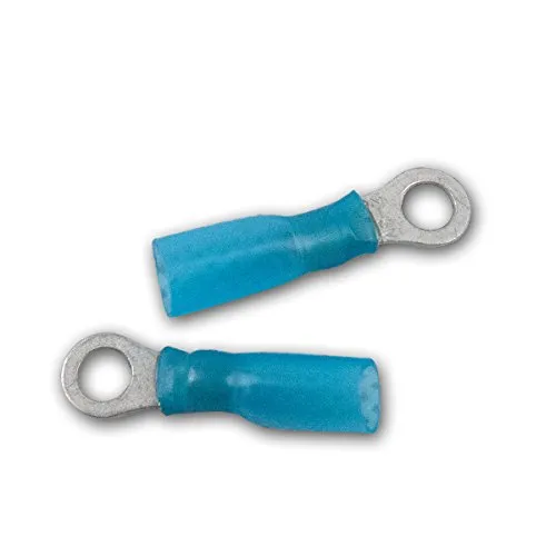Schrumpf-Ringkabelschuhe M5 Blau mit Innenkleber – 100 Stück für 1,5–2,5 mm² - Zuverlässige Kabelverbindungen: Einfache Montage durch Verpressen und Schrumpfen. Mit Innenkleber für optimalen Feuchtigkeitsschutz und galvanisch verzinnt für beste Leitfähigkeit. Ideal für Elektrobedarf und langlebige Anwendungen.