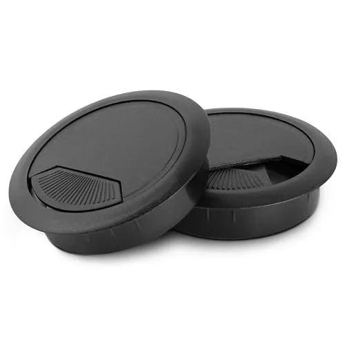 LouMaxx Kabeldurchführung Schreibtisch schwarz – 2er Set Kabeldurchlass 60mm Ø - Tisch Kabel Durchführungen aus stabilem Kunststoff - passgenaue Kabellochabdeckung mit stabiler Tisch Kabeldurchführung