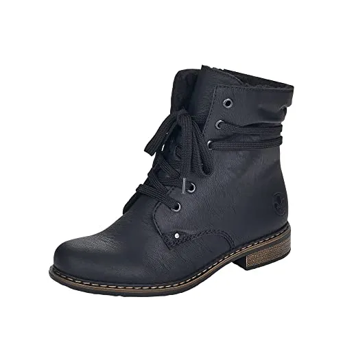 Schnürboots RIEKER Damen, Gr. 37, schwarz - Wanderschuhe aus hochwertigem Nubuklederimitat, ideal für kalte Tage mit warmem Futter und bequemem Blockabsatz von 3 cm.