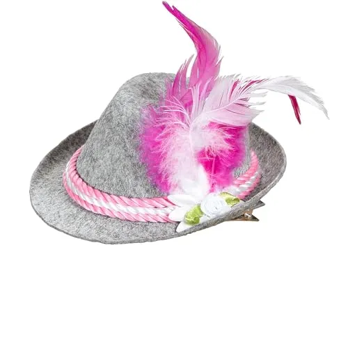 W WIDMANN MILANO Party Fashion 95710 - Minifedora Edelweiß, Weiß/Pink, aus Filz, Tracht, Bierfest, Haarklammer, Hut, Kopfschmuck, Accessoire, Karneval, Mottoparty
