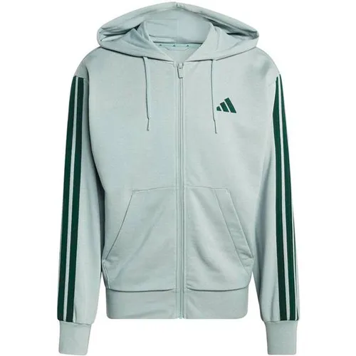 Adidas Essential Three Stripes Hoodie für Herren, Wonder Sage/Collegiate Green, Größe M - Bequemer Hoodie mit durchgehendem Reißverschluss und verstellbarer Kapuze. Ideal für lässige Outfits und aktive Tage, aus mindestens 70 % recycelten Materialien.