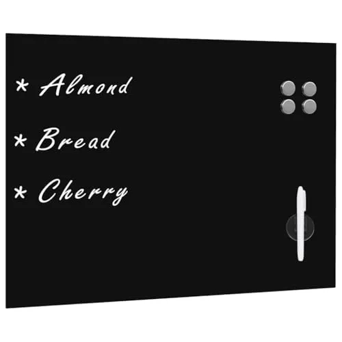vidaXL Magnettafel Wandmontage 80x60cm Schwarz - Magnetische Trockenlöschtafel aus gehärtetem Glas, ideal für Notizen und Fotos. Einfache Wandmontage mit Zubehör, perfekte Lösung für Zuhause oder Büro.
