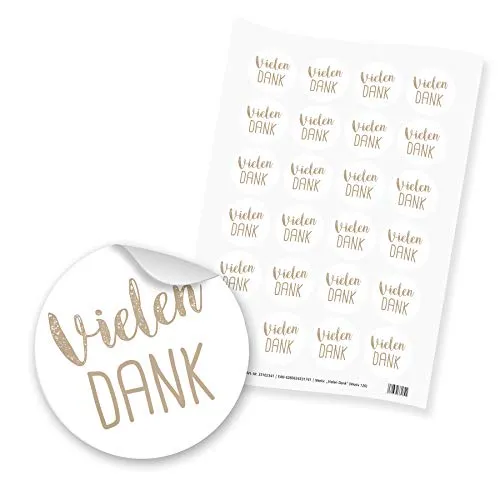 itenga 24x Sticker Aufkleber Vielen Dank (Motiv 120) braun Latte Macchiato weiß rund 4cm auf DIN A4 Bogen