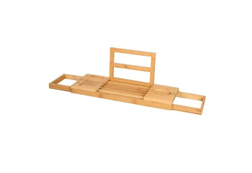HAC24 Badewannenablage Bambus - Ausziehbar von 50 bis 85 cm - Badewannenablagen mit verstellbarer Breite, inklusive Getränkehalter und Ablage für Buch/Tablet, perfekt für entspannende Badezeiten.