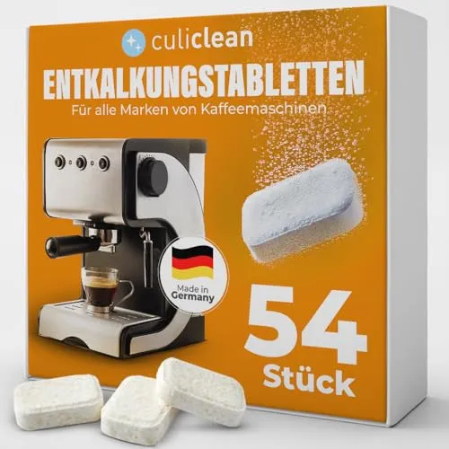 culiclean 54 Entkalkungstabletten Entkalkertabs Entkalker für Kaffeevollautomaten kompatibel mit Jura, Siemens, Nespresso, Tassimo, Miele, Bosch, Dolce Gusto, Sage Kaffeevollautomat