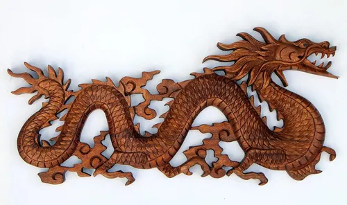 Wogeka Wanddekoobjekt chinesischer Drache 38 cm - Sonstige Wanddekoration, kunstvolles Wand-Relief aus hochwertigem Holz, ideal für eine beeindruckende Raumgestaltung.