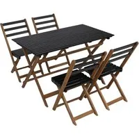 Garnitur MCW-P72, klappbare Sitzgruppe für Garten mit 4 Stühlen und Tisch aus Akazienholz - Schwarz - Platzsparende Gartenmöbelgarnitur mit 1 Tisch und 4 Stühlen aus geöltem Akazienholz. Ideal für Terrasse und Balkon. Kombination aus Stil und Funktionalität für ein unvergessliches Outdoor-Erlebnis.