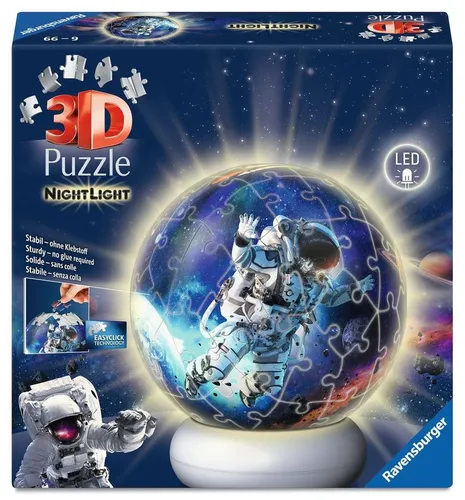 Ravensburger 08058 Puzzle-Ball Nachtlicht Astronauten - 3D Puzzle mit Nachtlichtfunktion, fördert die Kreativität und sorgt für stimmungsvolle Beleuchtung im Kinderzimmer.