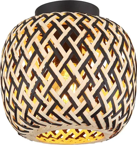 GLOBO LIGHTING LED Deckenleuchte Schwarz-Matt mit Warmweißem Licht - Moderne Deckenleuchte aus Metall und Bambus mit 20 cm Durchmesser. Sie schafft eine angenehme Lichtstimmung und passt perfekt in jedes Wohnambiente. Leuchtmittel inklusive für sofortige Nutzung.