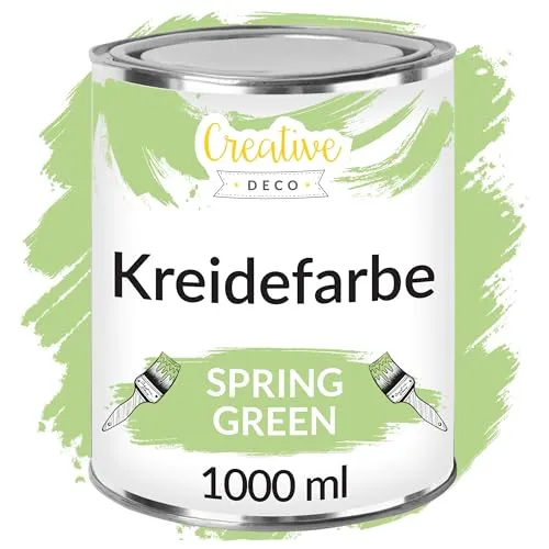Creative Deco Grün Kreidefarbe für Möbel 1000 ml - Innenfarben für Möbel-Renovierung im Vintage-Stil, abwaschbar und einfach anzuwenden – ideal für kreative Projekte ohne Grundierung.