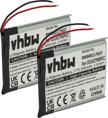 vhbw 2x Akku kompatibel mit Sony MDR-XB650BT, MDR-RF985R, MDR-XB950B1, MDR-XB950BT, MDR-DS6500 Wireless Headset Kopfhörer (650 mAh, 3,7 V, Li-Polymer)
