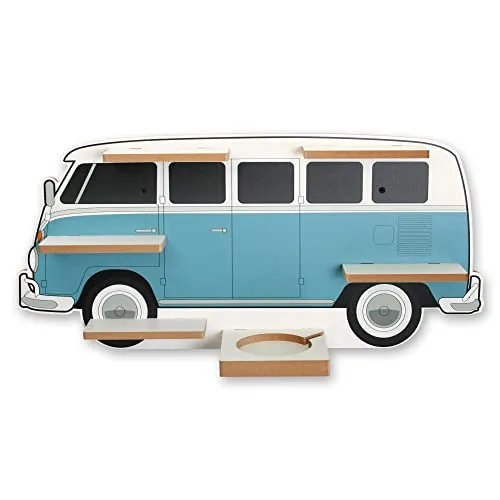 Regal „Bus“ für Toniebox und Tonies mit 40 Metallplättchen - Verspieltes Kinderzimmerregal mit fröhlichem Kleinbus-Motiv und 40 selbstklebenden Metallplättchen für eine flexible Befestigung der Tonie-Figuren. Hochwertige Verarbeitung 