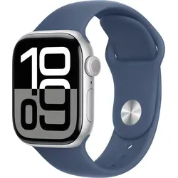 Apple Watch Series 10 GPS + Mobilfunk 42mm Silber Aluminium mit Denim Blue Sport Band S/M