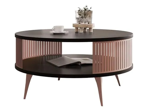 MIRJAN24 Couchtisch Roenni Ember - Stilvoller Kaffeetisch mit Stahlbeinen - Eleganter Couchtisch Roenni Ember (75x75x44 cm) aus 18 mm Laminat mit pulverbeschichteten Stahlbeinen in Kupfer und Schwarz - perfekt für Ihr Wohnzimmer!