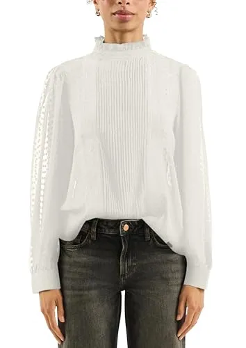 QS Transparente Chiffonbluse im Regular Fit - Leichte, fließende Chiffonbluse mit Rundhalsausschnitt und Rüschenkragen. Ideal für elegante Anlässe, bietet einen modischen Look und hohen Tragekomfort.