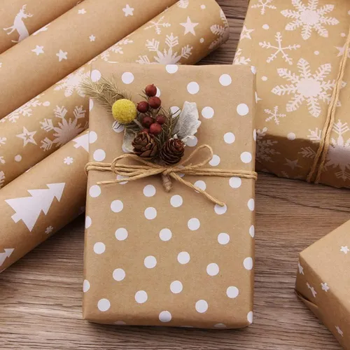 5er Weihnachtspapier Set Elche Stern Schneeflocken Braun in braun von Nostalgisch