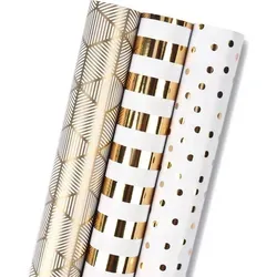 RUSPEPA Geschenkpapierrolle Mini 3 Sets 43,2cm x 3,05m Gold und Weiß