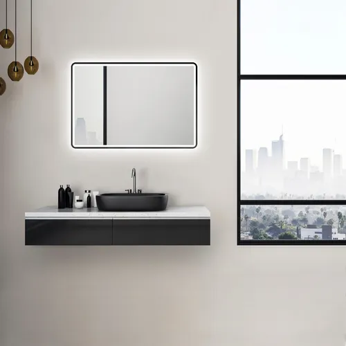 Badspiegel Talos mit LED Beleuchtung 80 x 60 cm - Badezimmerspiegel mit moderner LED-Beleuchtung, ideal für eine stilvolle Badezimmergestaltung und optimale Ausleuchtung beim Frisieren oder Schminken.
