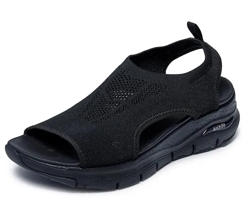 Skechers Arch Fit City Catch Damen Sandalen – Bequemer Komfort in Schwarz, 36 EU - Damen Sandalen mit innovativem Arch Fit Fußbett für optimalen Komfort. Das Stretch-Fit-Design sorgt für eine perfekte Passform und hohen Tragekomfort. Ideal für den Alltag und schick im Design.