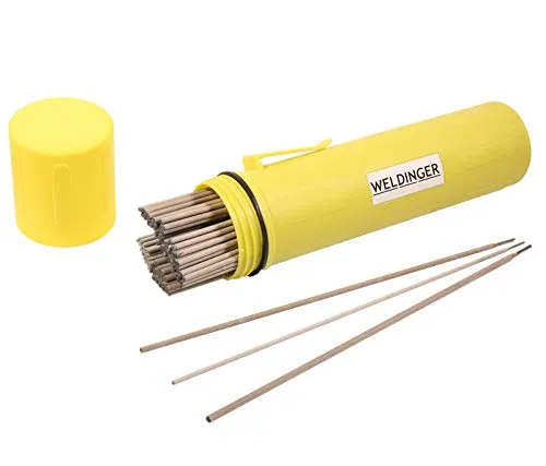 WELDINGER Elektrodensortiment Stabelektrode Universal im stabilen Köcher - Praktisches Elektrodensortiment mit Clip und Dichtung, enthält 110 Stabelektroden in verschiedenen Größen. Ideal für unlegierte und niedrig legierte Stähle, bietet hervorragende Zünd- und Wiederzündfähigkeit.