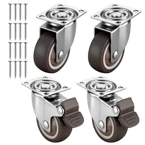Homshsjhkis 4 Pcs Möbelrollen Klein, 360-Grad Transportrollen Schwerlastrollen 25 mm, Lenkrollen mit Sicherheitsbremse, 2 mit Bremsen und 2 Ohne, keine Spuren Extra Leise für Tisch, Werkbank, Möbel