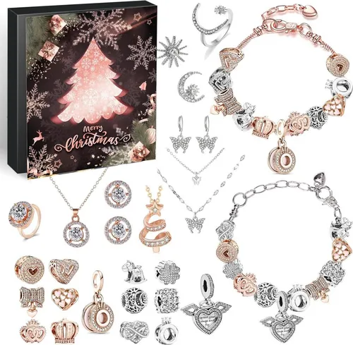 Adventskalender Mädchen Schmuck 2024 - Kreatives Geschenk Kit - Adventskalender für Mädchen mit 24 Schmuckstücken, ideal für eine festliche Vorfreude und kreative Überraschungen in der Weihnachtszeit.