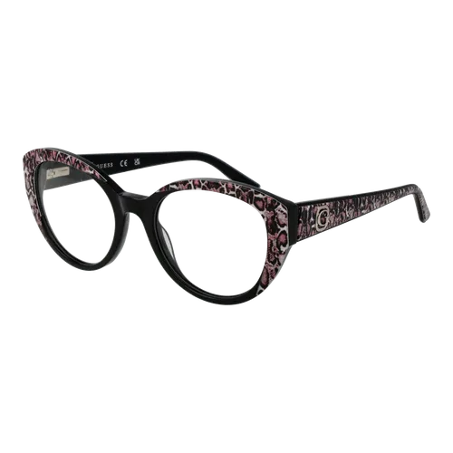 Guess Brillenfassung GU50127 005 53 für Damen - Elegante Damenbrillenfassung in Schwarz aus hochwertigem Azetat. Mit praktischen Federscharnieren für optimalen Tragekomfort und einem stilvollen, runden Design. Ideal für jeden Anlass!