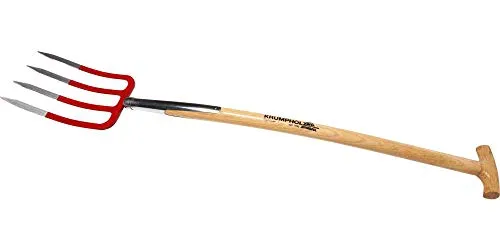 Krumpholz Spatengabel mit Schienenzwinge - Gartengabel mit geschmiedetem Kopf und robustem Eschen-T-Stiel, ideal für anspruchsvolle Gartenarbeiten und lange Lebensdauer.
