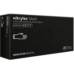 Mercator Nitrylex® black - Medizinische Nitrilhandschuhe, puderfrei, latexfrei in schwarz 1x 100 Stück Größe: S