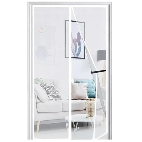 Panngu Fliegengitter Balkontür Magnet 90x210cm, 2024 Verstärkt Fliegenvorhang Terrassentür Magnete Türe Ohne Bohren, Fliegennetz Balkon Insektenschutz Tür, Magnetische Moskitonetz Vorhang Weiß