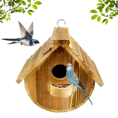 Byfoyif Nistkasten für Wildvögel, Vogelfutterhaus aus Kiefernholz 40 mm Einflugloch 21x20x15 cm Vogel-Futterhaus-Bausatz Wetterfest mit Stabiler Struktur zum aufhängen Balkon Terrasse Garten