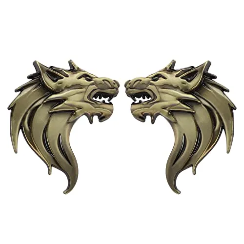 VGOL Ein Paar 3D-Metallaufkleber Wolfskopf, Autoaufkleber, Wolfskopf, Emblem, reflektierend, Motorrad, Auto-Dekoration, Aufkleber, Windschutzscheiben-Dekoration, Bronze