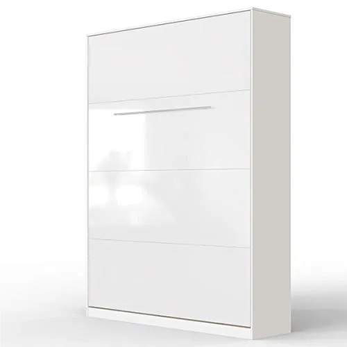 SMARTBett Schrankbett Standard Weiss/Weiss Hochglanzfront 140 Vertikal - Betten mit Gasdruckfedern für müheloses Öffnen, integriertes Regal für zusätzlichen Stauraum und robustes Design mit einer Traglast von bis zu 300kg.