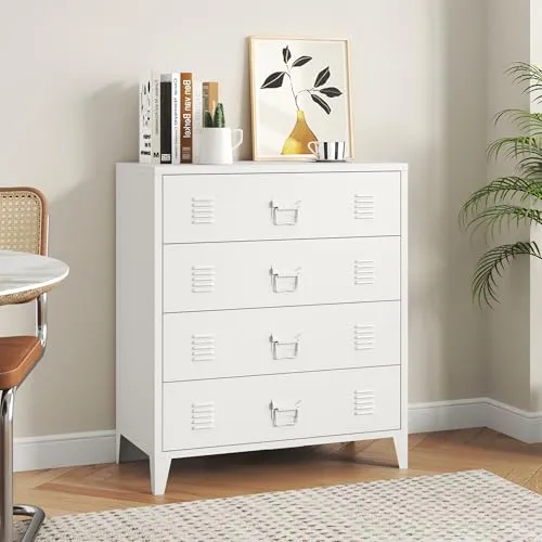[en.casa] Metallschrank Hämeenlinna - 4-Schubladen Sideboard aus Stahl - Kommode im industriellen Design mit 4 großzügigen Schubladen für clevere Aufbewahrung. Ideal für Büro, Werkstatt oder Wohnzimmer – robust und langlebig.