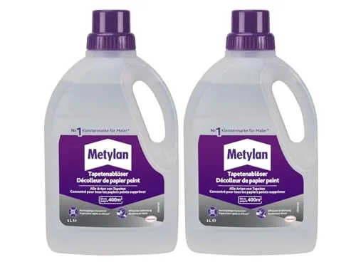 Metylan Tapetenablöser Tapetenlöser mit Aktiv-Wirkstoff löst schnell und problemlos alle Tapeten & Raufasertapeten, leicht dosierbarer Tapetenentferner, 2x1l