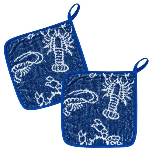 KRACHT 2er Set Topflappen Baumwoll Frottier Serie Seafood ca. 22x22 cm blau NEU