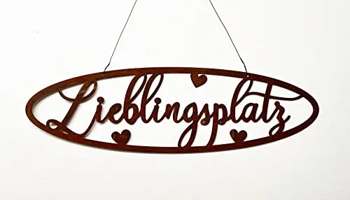 Steinfigurenwelt Gießen Schild Lieblingsplatz zum Aufhängen 50x15cm Edelrost Gartendeko Rost Wandhänger Wanddeko Tafel Spruchtafel Metall Türdekoration Geschenk (Schild Lieblingsplatz 50x15cm)