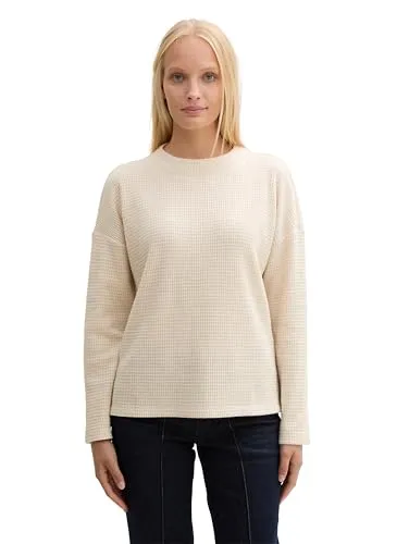 TOM TAILOR Damen Loose Fit Sweatshirt - 33962 in Doeskin Melange, XL - Damen Sweatshirt aus besonders weichem Material, ideal für einen lässigen Look. Loose Fit für perfekten Tragekomfort.
