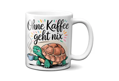TASSENKING Tasse, Schildkröte - Ohne Kaffee geht nix (weiß)