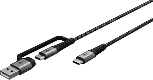 goobay 70278 2 in 1 USB C auf USB C und USB A Kabel - max. 60W Ladeleistung, langlebig und ideal für Smartphone, Laptop und Tablet